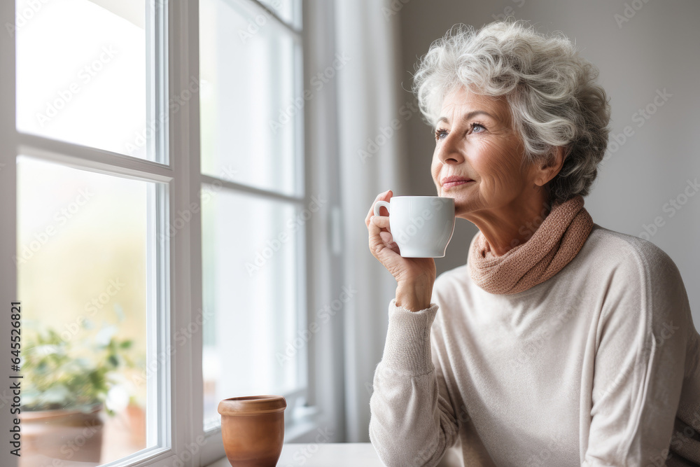 Senior woman holding a tea cup at home Senior woman holding a tea cup at home
