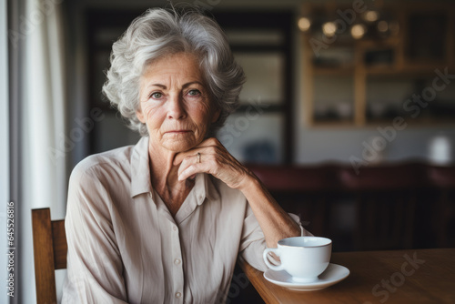 Senior woman holding a tea cup at home