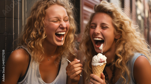 Friendly Gathering  Close-up of Friends Enjoying Ice Cream Together