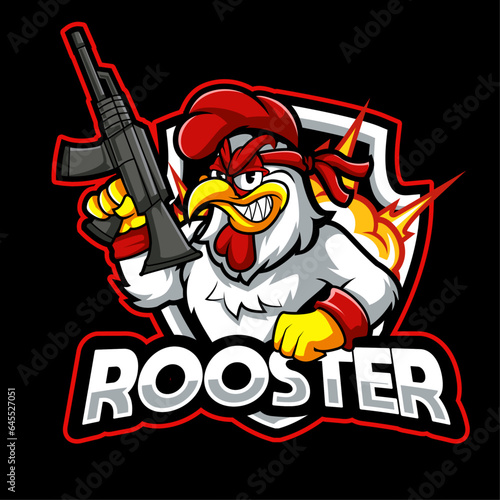 Rooster gunners mascot. esport logo design