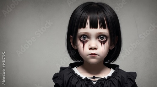 Scary Horror Kid Background. Frightening, Sad Little Girl. Creepy Atmosphere. Generative AI