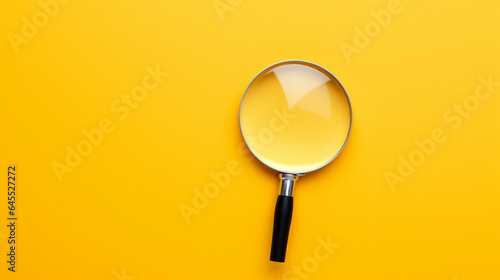 magnifying glass on a yellow background, magnifier, mock-up image, magnifying glass magnifier loupe search symbol on yellow background with copy space. Search concept.
