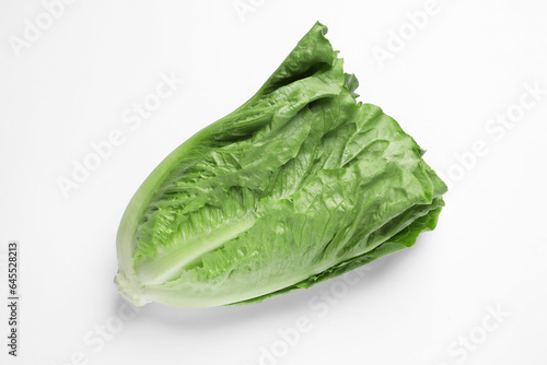 Fresh green romaine lettuce on white background, top view