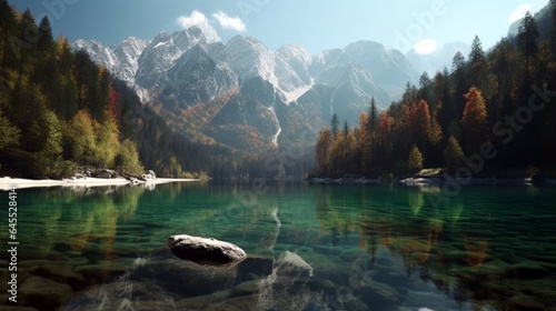 Impressively beautiful Fairy-tale mountain lake. Panoramic view of beautiful mountain landscape