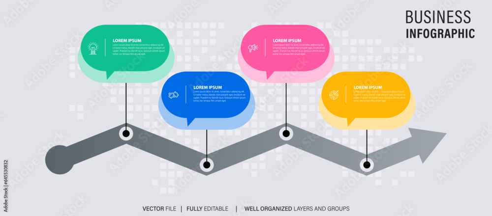 Fototapeta premium Business timeline workflow infographics. Corporate milestones graphic elements. Company presentation slide template with year periods. Modern vector history time line design