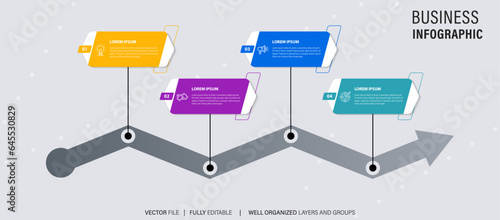 Business timeline workflow infographics. Corporate milestones graphic elements. Company presentation slide template with year periods. Modern vector history time line design