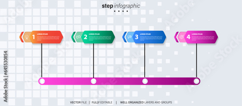 Thin line flat process . Business infographic with 4 options, arrows. Vector linear elements for presentation.