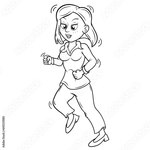 Dibujo de una mujer corriendo, Ilustración vectorial sin color.