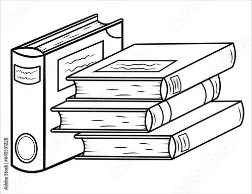 Ilustracion vectorial de libros sin color para pintar.