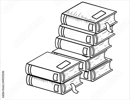 Grupo de libros apilados, ilustracion vectorial sin fondo y sin color para pintar.