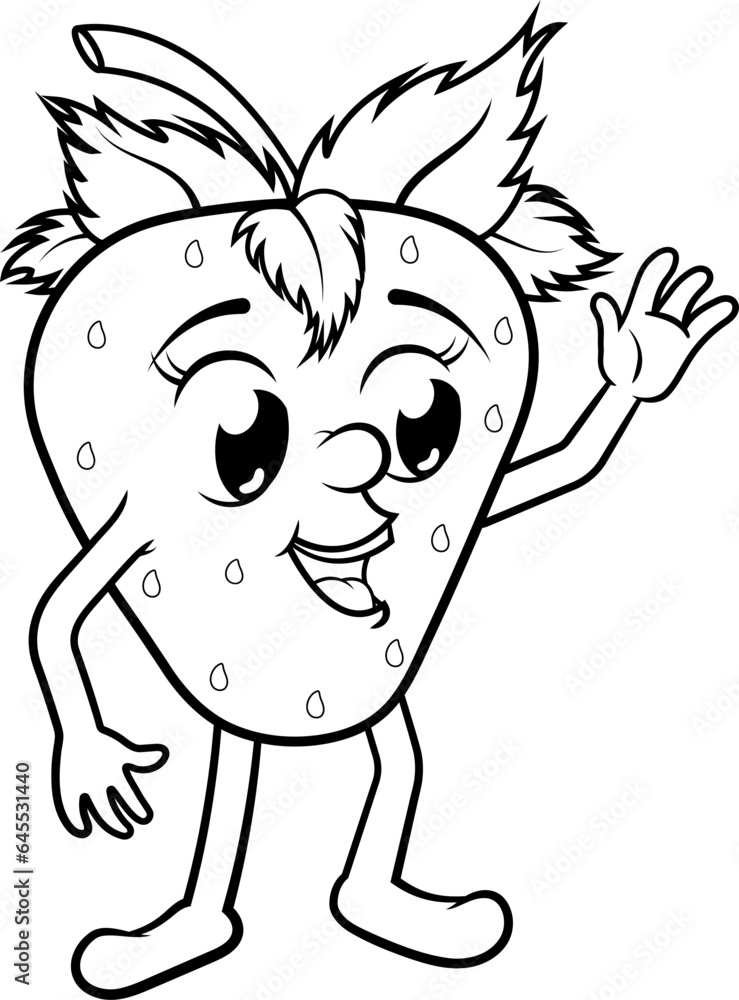 Frutilla saludando, ilustracion vectorial para pintar Frutilla saludando, ilustracion vectorial para pintar