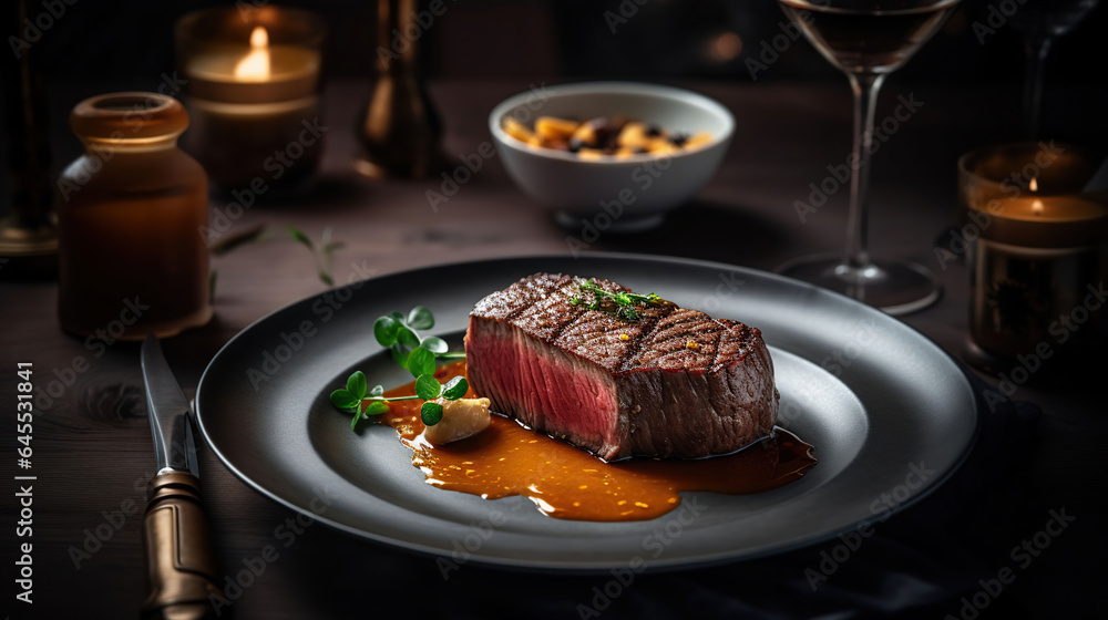 Luxury on a Platter. Enjoying an Expensive Steak in Style. Generative AI Luxury on a Platter. Enjoying an Expensive Steak in Style. Generative AI
