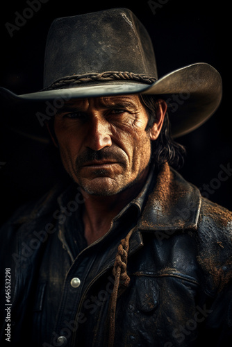 Gritty portrait of a cowboy out on the range. 