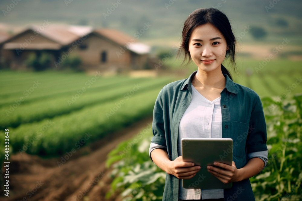 Cultivating with Technology: A Farmer Worker and a Chinese Woman Utilize a Tablet in the Heart of an Agricultural Environment.
Cultivating with Technology: A Farmer Worker and a Chinese Woman Utilize a Tablet in the Heart of an Agricultural Environment.