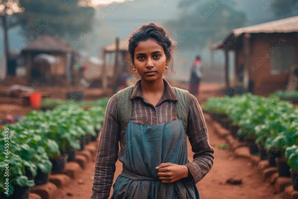 Rural Portrait: An Indian Woman Farmer Worker Standing in Front of ...