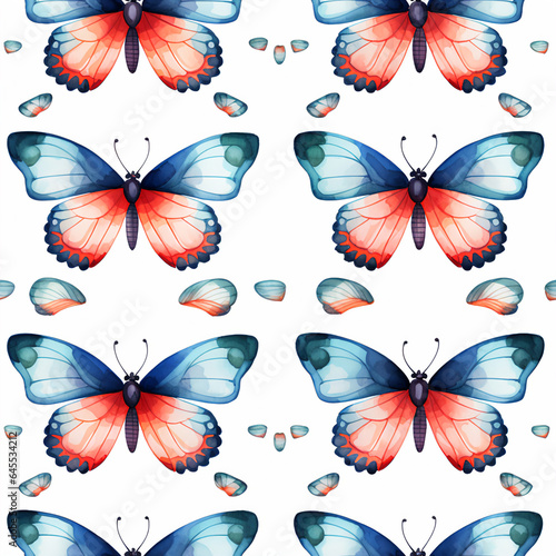 Symmetrical Butterfly Pattern with Hand-Painted Watercolor Brushstrokes - Seamless   Infinitely Repeatable Digital Design