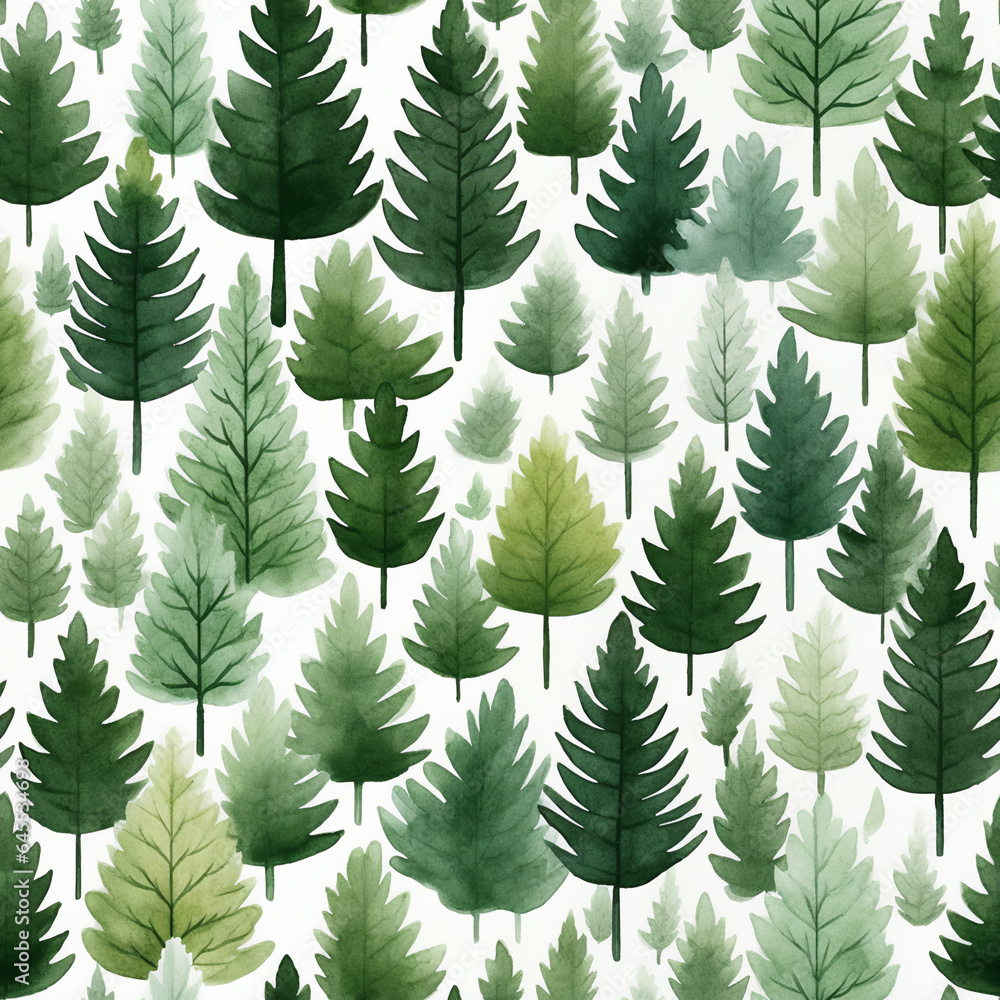 Symmetrical Forest Pattern: Seamless Hand-Painted Watercolor Brushstrokes Digital Art