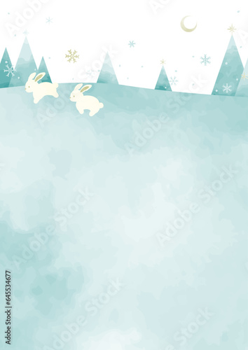 ウサギと冬の背景イラスト