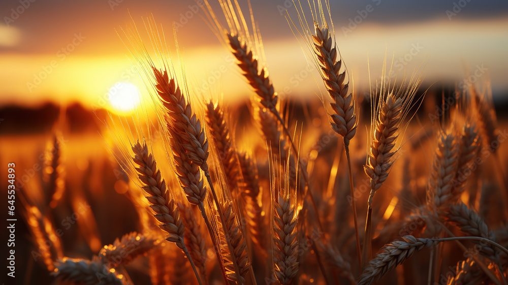 Wheat Wonders. Bathed in the Gentle Glow of a Sunset Sky. Generative AI Wheat Wonders. Bathed in the Gentle Glow of a Sunset Sky. Generative AI