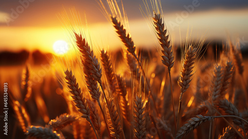 Wheat Wonders. Bathed in the Gentle Glow of a Sunset Sky. Generative AI