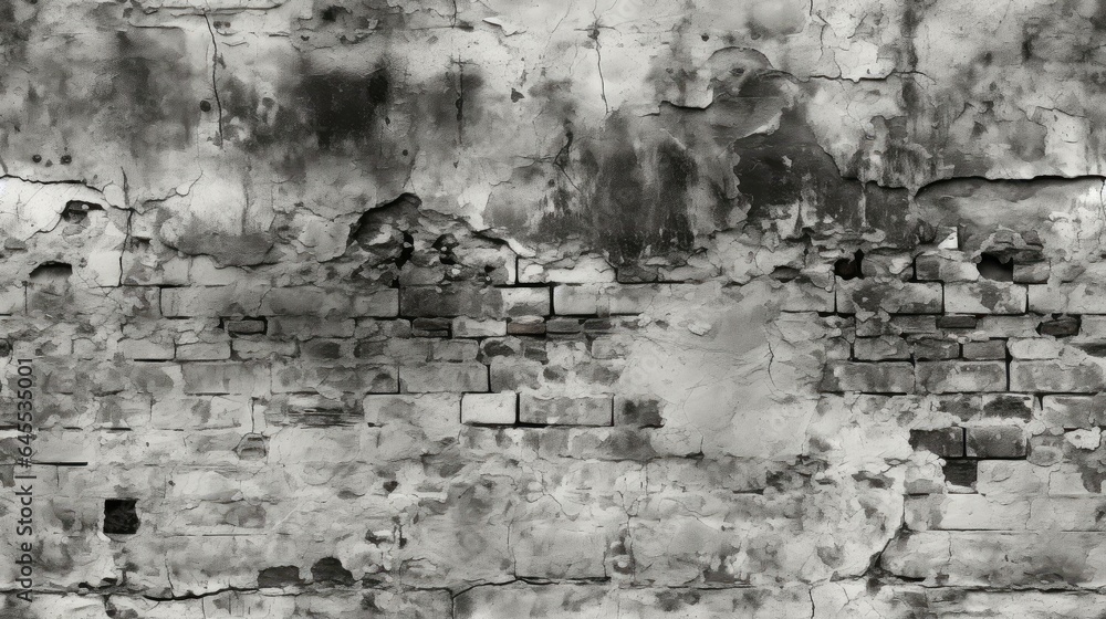 Obraz premium Old black white brick wall background, abstract texture pattern backdrop