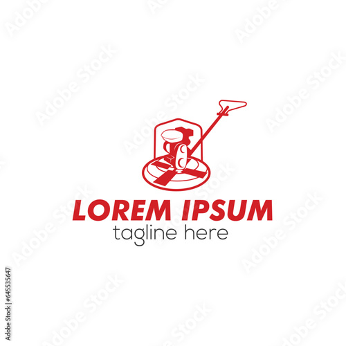Construction concrete Power trowel machine logo design vector template