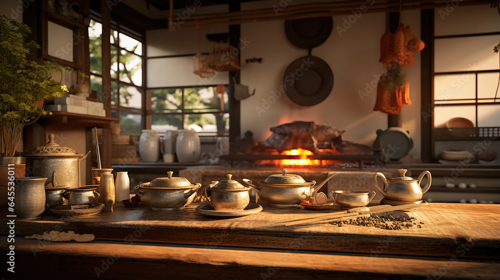 A classic Japanese sunken hearth employed for warmth and culinary purposes A classic Japanese sunken hearth employed for warmth and culinary purposes