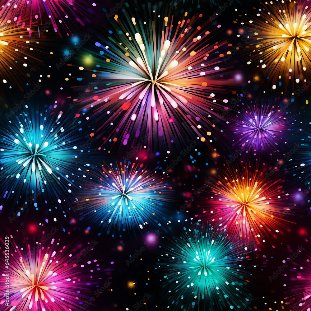 exploding fireworks multicolor sparks seamless, pattern, texture, background