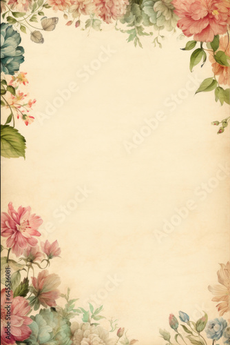 Vintage old paper with watercolor ornaments and flowers Generative AI