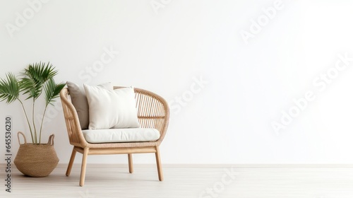 A chair in front of a plain wall. Copy space. Space for text