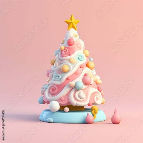 Minimalistic Style of a Christmas Tree over an Abstract Background. Simple Design.