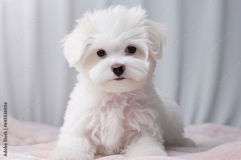 Generative AI : Cute little Maltese dog on white background in studio Generative AI : Cute little Maltese dog on white background in studio