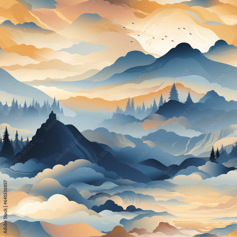 mountain landscapes dawn palette seamless, pattern, texture, background