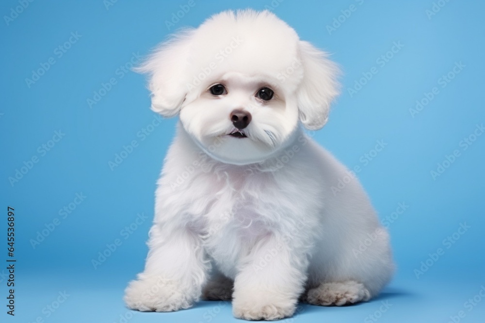 Generative AI : Cute little Bichon Frisé dog on white background in studio Generative AI : Cute little Bichon Frisé dog on white background in studio