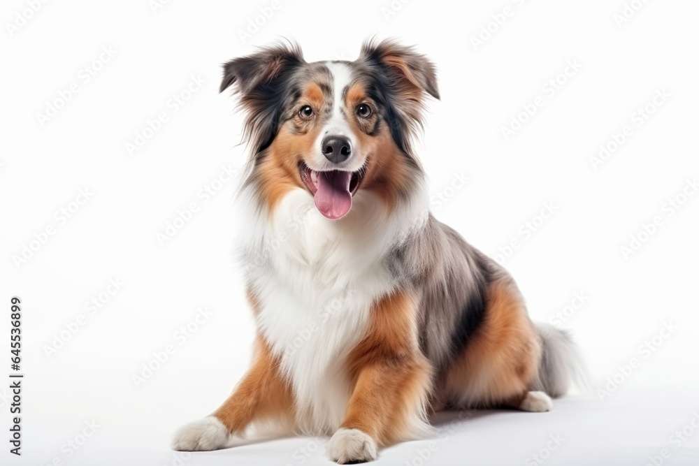 Generative AI : Cute little Australian Shepherd dog on white background in studio Generative AI : Cute little Australian Shepherd dog on white background in studio