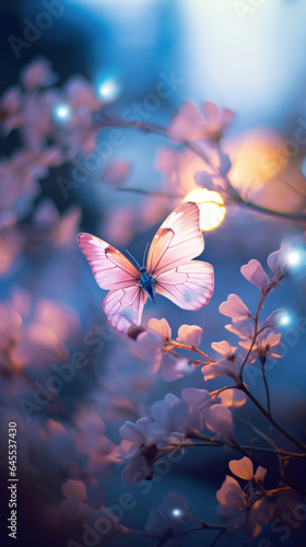 Little butterfly with pink flowers. © red_orange_stock
