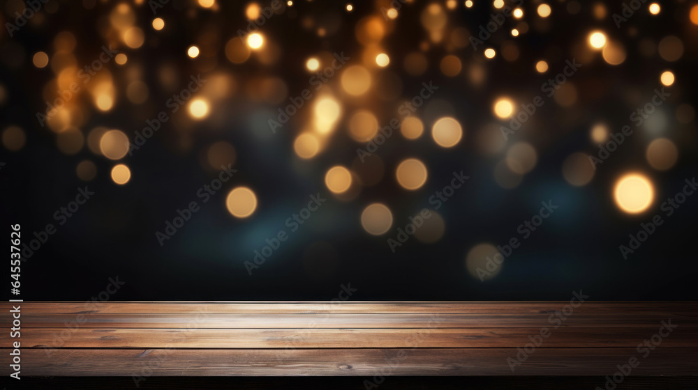 Empty black table on blurred gently bokeh background Empty black table on blurred gently bokeh background