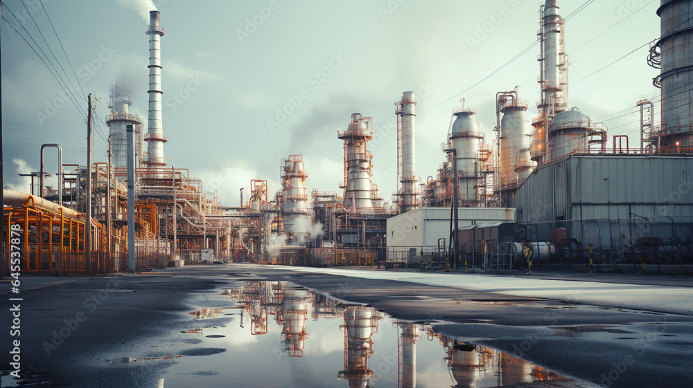 Fototapeta premium the industrial complexes where crude oil is refined into various petroleum products