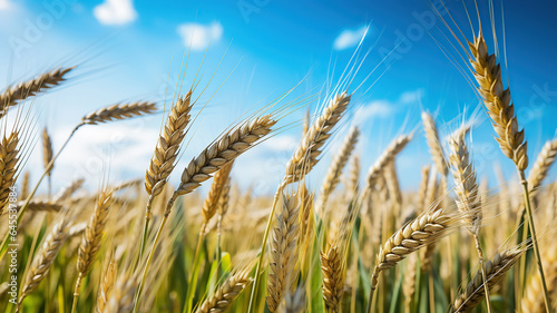 Rolling Fields of Golden Wheat Under a Blue Sky