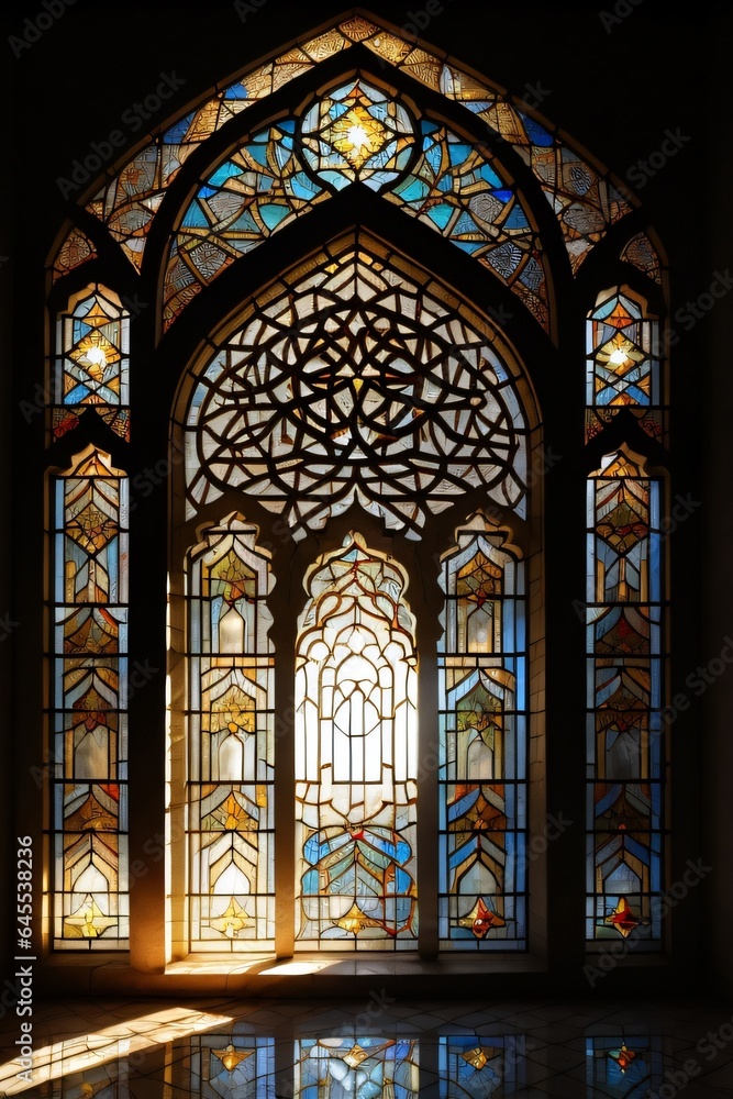 Light shine through the window into islamic mosque interior made with Generative AI