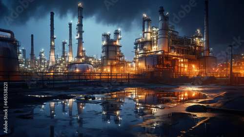 the industrial complexes where crude oil is refined into various petroleum products