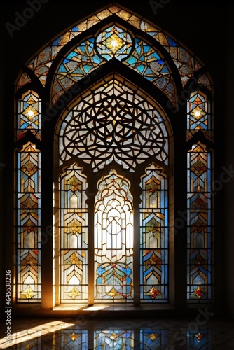 Light shine through the window into islamic mosque interior made with Generative AI