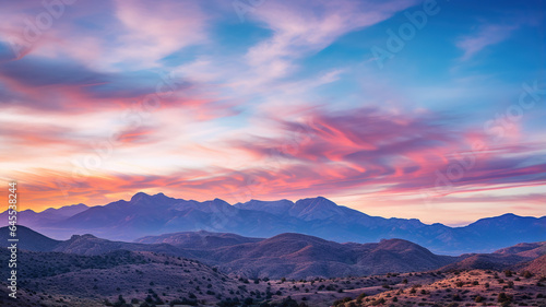 The stunning splendor of a sunset casting its warm light upon the mountains