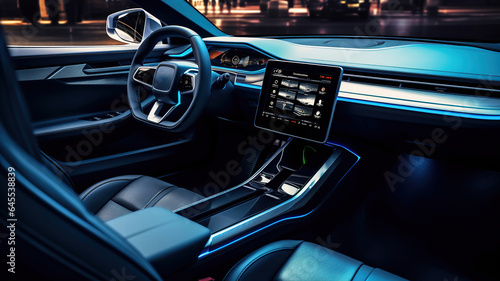 the interior of an electric car parked in the garage © vectorizer88