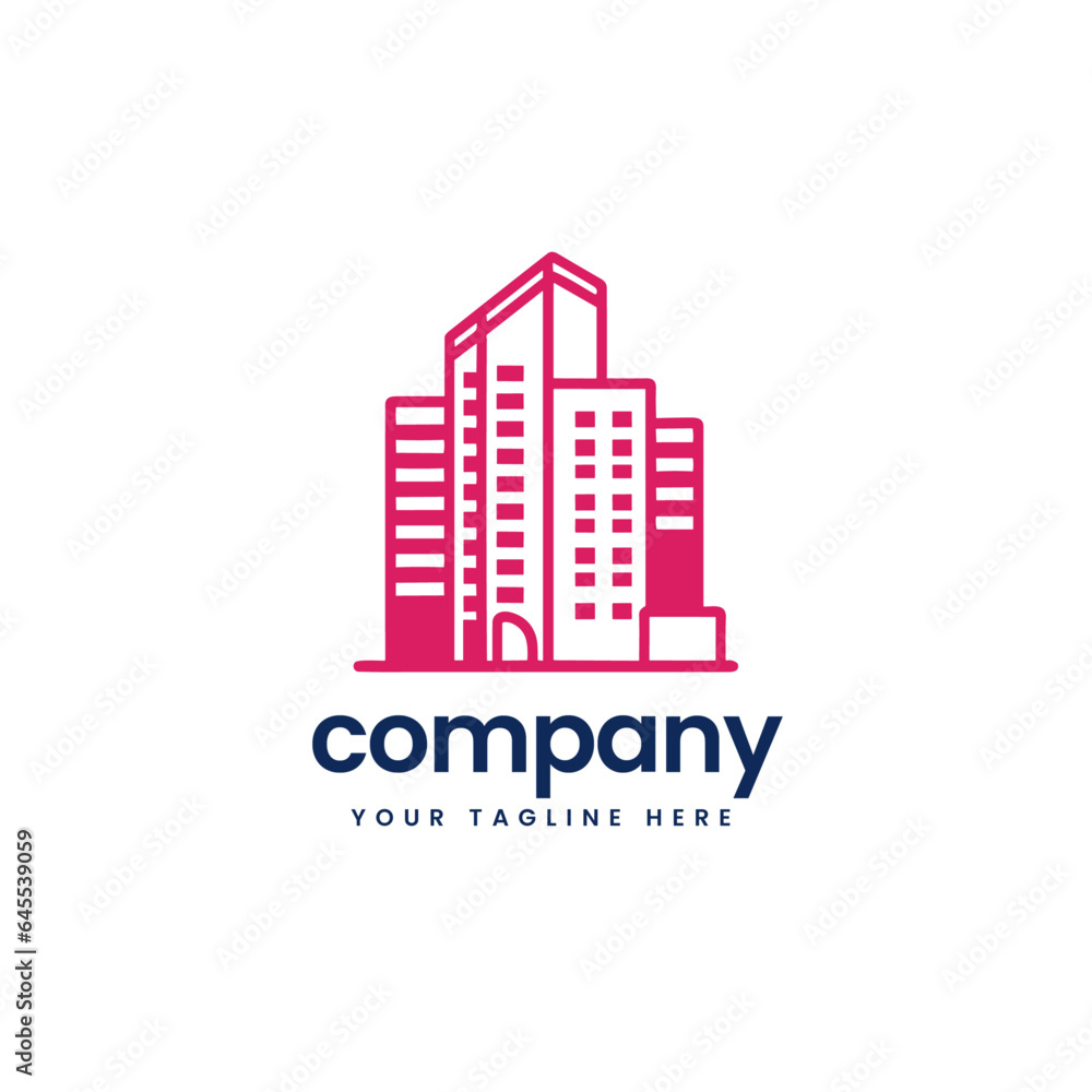 red real estate building construction builders apartment house architecture skyline build business company minimalist logo