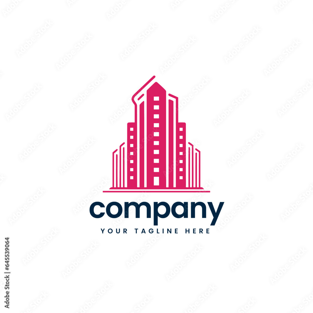 red real estate building construction builders apartment house architecture skyline build business company minimalist logo