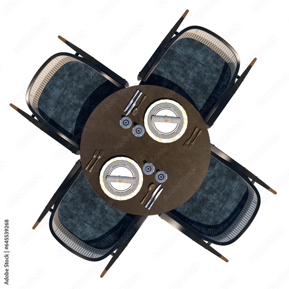 round dinning table 3D rendering topview 4 seat png  - obrazy, fototapety, plakaty 