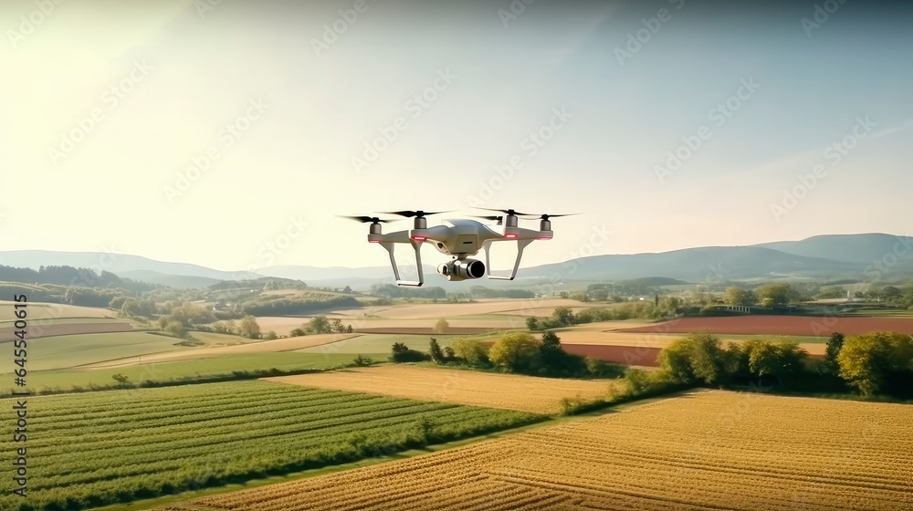 Fototapeta premium Drones fly over the vast farmland