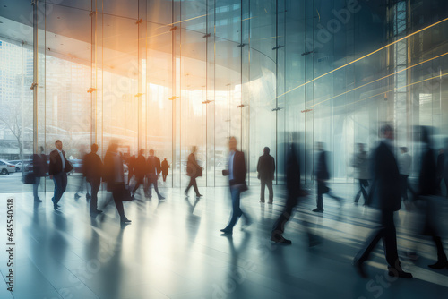 blurred business people walking in a modern entrance building © Kien
