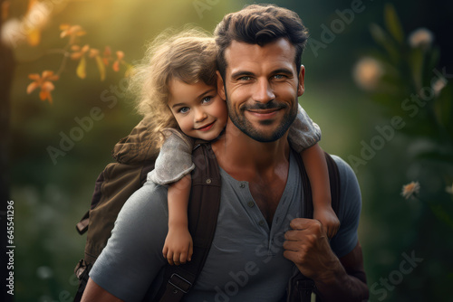 a man holding his daughter on his back